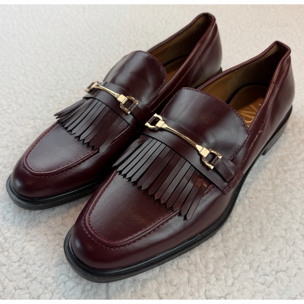 ZARA • Burgundy Leather Fringe Loafers w/ Gold Horsebit Hardware, EU 40 (US 9) - Picture 16 of 16